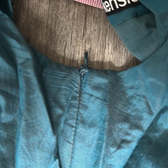 Kenzie Pretty dress Bohemian beaded neckline, teal black lined size large - Picture 7 of 12